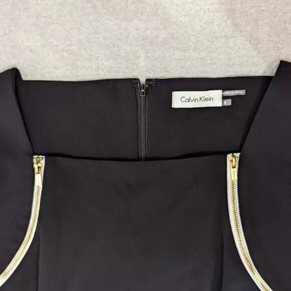 Calvin Klein Classic Black Dress with White Zipper Accents. Women's size 6. NEW - Picture 2 of 10